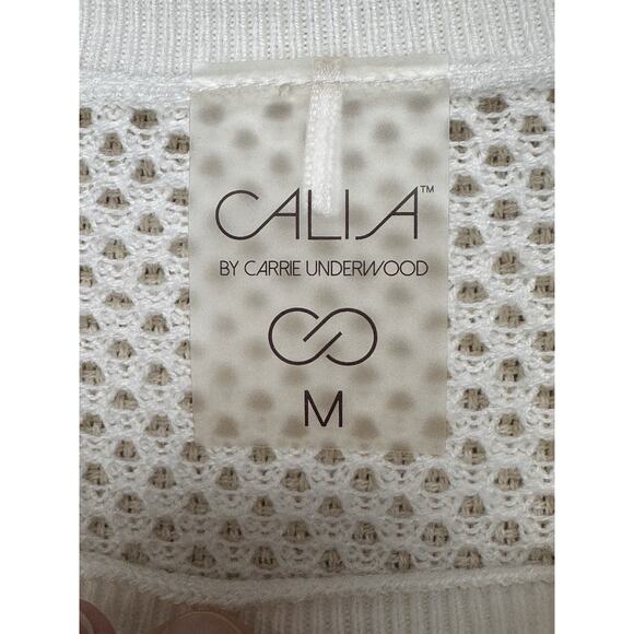 Calia Women's Pointelle Long Sleeve in Creamy White Sz M Boxy Side Slits Cropped - Picture 14 of 15